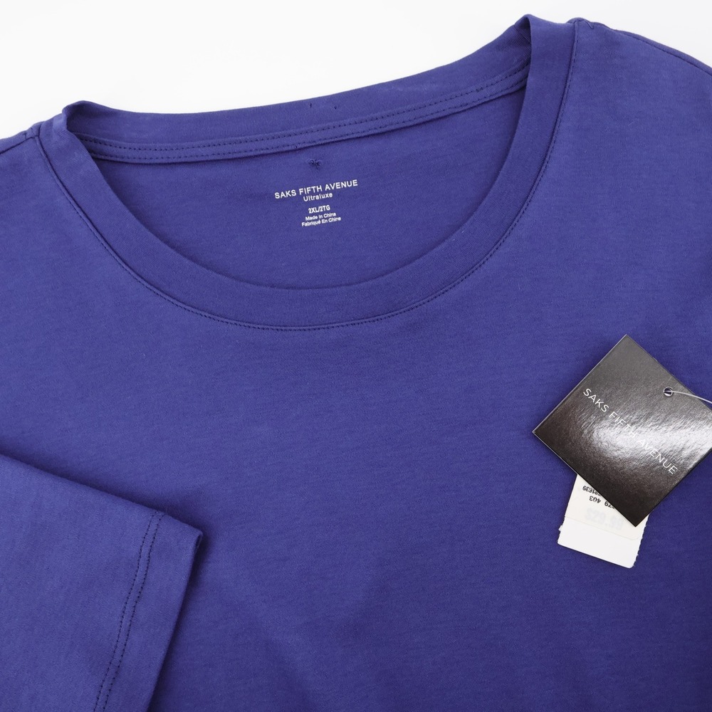 NEW Saks Fifth Avenue Ultraluxe Crewneck T-Shirt Navy Short Sleeve Mens 2XL Flaw